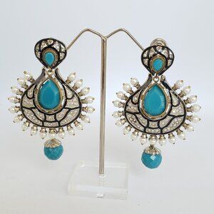 Blue Turquoise Faceted Statement Earrings ~ NWOT